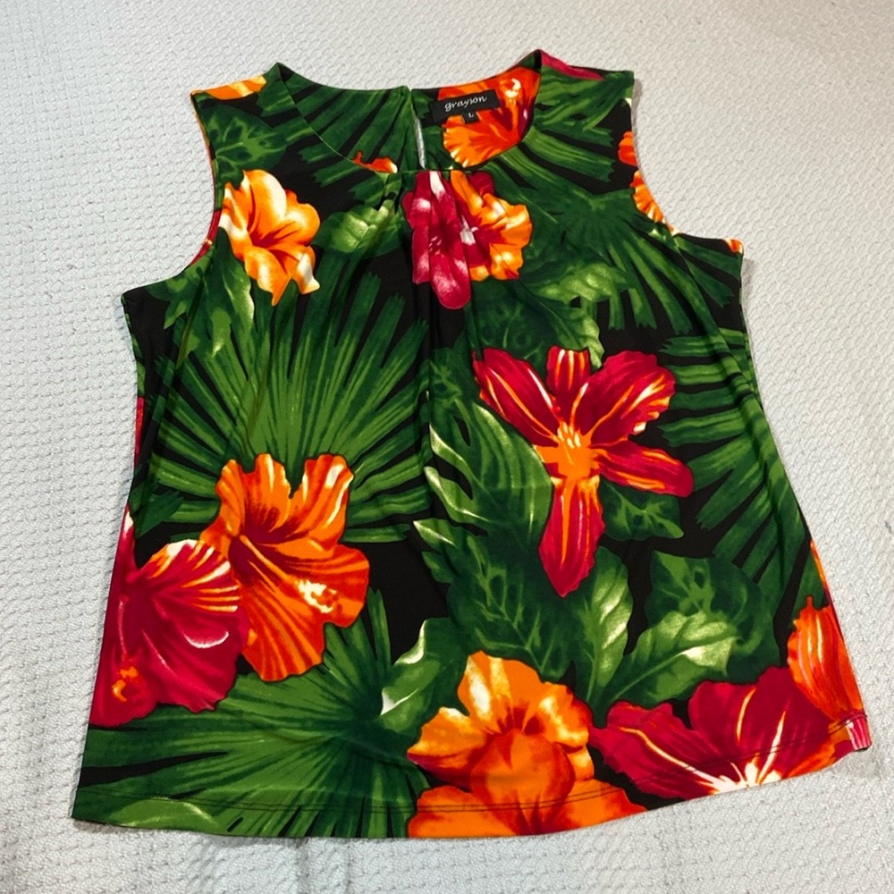 Tropical Pullover Sleeveless Blouse by Grayson Brand.  EUC!